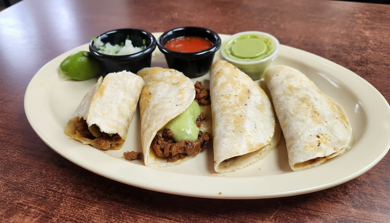 Tacos al pastor on a wooden table